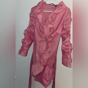 Samuel Dong Dress Coat Pink Button Ruffle Dress